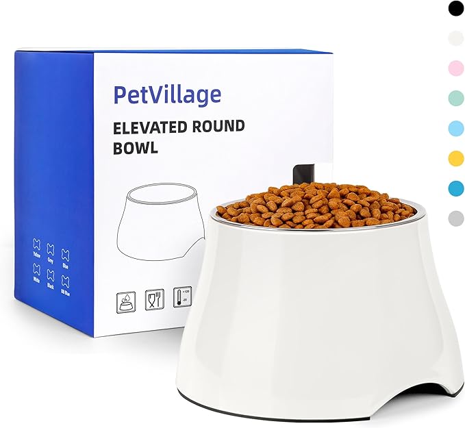 Dog Bowls,Cone Friendly Non Slip Single Dog Bowl with Stainless Steel Inner, Raised Bowls for Small Dogs Spaniel Dogs Long Ear, High Capacity, M/2 Cup White