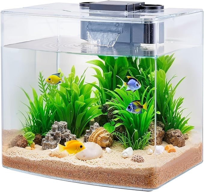 VEVOR Fish Tank Aquarium, 3.5 Gallon Arch Ultra-Clear GPPS Starter Smart Tank Adjustable 3 Color Lighting, Self Cleaning System Fishbowl for Freshwater & Saltwater Fish Home, Office, or Pet Use