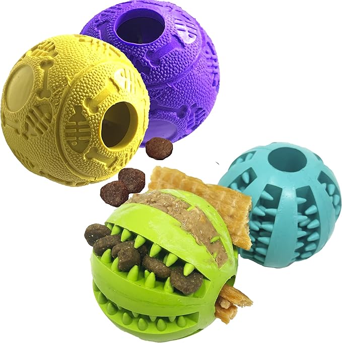 Jalousie Dog Puzzle Balls Dog Treat Dispensing Balls Non-Toxic Natural Rubber Dog Chew Toys for Puppy Pet Dog Teething Puzzle Playing Treat Dispenser Rope Balls (Small, 6 Pack Assorted)