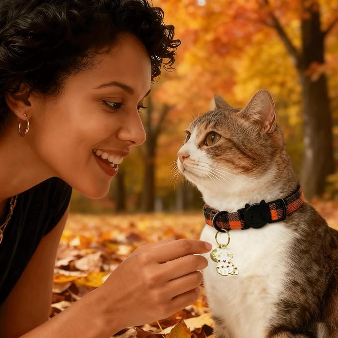 Elegant little tail 2 Pack Cat Collar- Fall Cat Collars Breakaway with Bell Pendant Wedding Kitten Boy Girl Safety Adjustable 7-12 Inch Collar for Small Cats Puppy