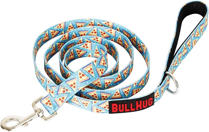 BULLHUG 6 FT Bulldog Leash with Padded Handle. Perfect for Bulldogs, French Bulldogs, Pugs & All Breeds. Leashes for Walking, Training Lead for Bulldogs (Pizza)