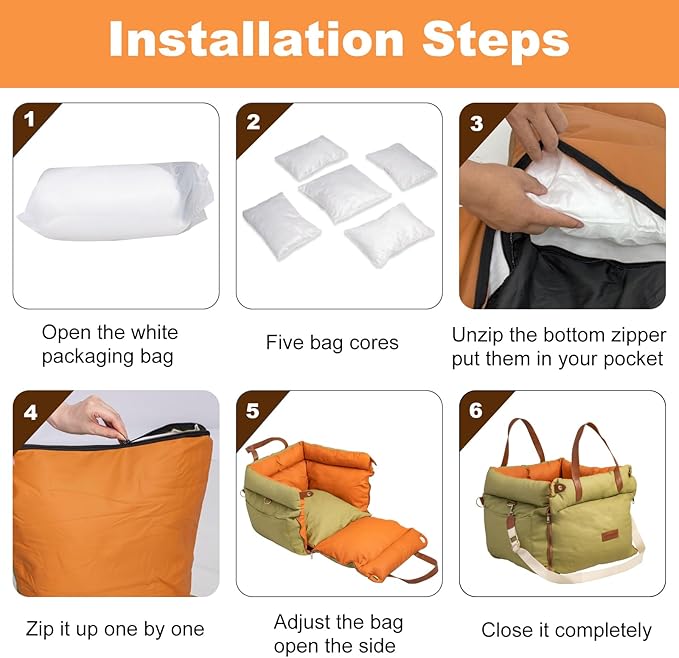 Dog Car Seat for Small & Medium Dogs, Waterproof Soft Leather Dog Car Bed with Harness Clip, Travel Bed & Carrier Bag for Pets, Fits Pets Up to 35 lbs (Green, Small & Medium)