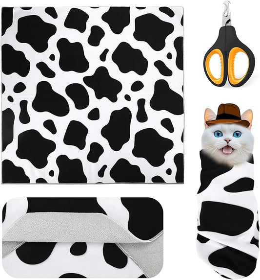 Mity rain Cat Grooming Supplies - Cat Wrap for Cutting Nails with Cat Nail Clipper, Cat Restraint for Nail Clipping to Anti-Runaway/Scratch/Bitten, Cat Swaddle Wrap for Calming & Holding Cat (Large)