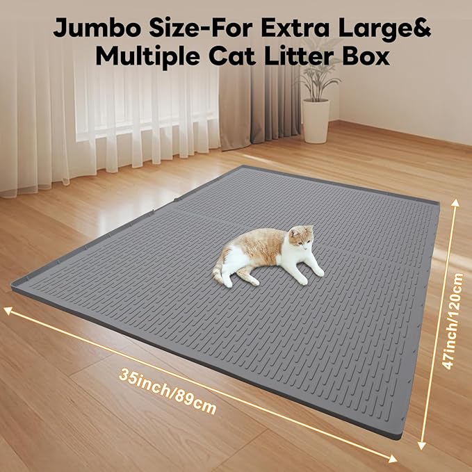 Large Silicone Litter Mat 47x35in,XXXL Waterproof Cat Litter Trapping Mat,Washable Cat Litter Box Trapping Mats for Floor