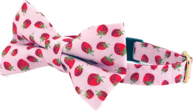 Ultra Joys Breakaway Cat Collar with Bells - Kitten Collar with Bowtie Strawberry Small