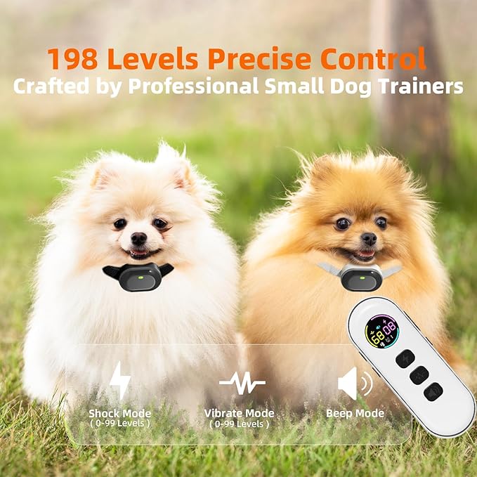 Ultra-Small Dog Shock Collar for 2 Dogs,Ultra-Light & Thin Dog Training Collar with 1300ft Remote, Tailored for Small Dogs 5-15lbs & Medium Dog, 198-Level Control,Waterproof, Rechargeable(WhiteBlack)