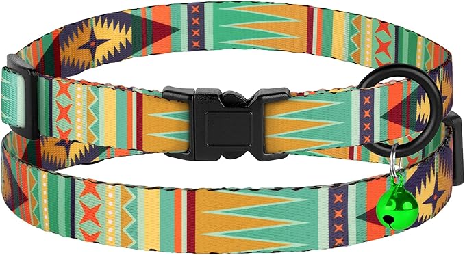 Cat Collars 2 Pack - Soft Cute Breakaway Collar with Bell, Adjustable Safety Kitten Collars for Girl & Boy Cats – Comfortable Stylish Patterned Print Lightweight (Serape + Native)