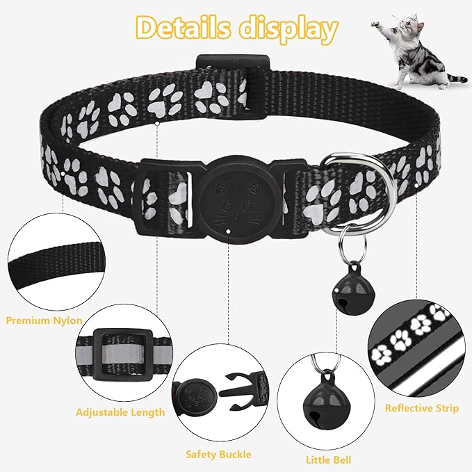 Taglory Kitten Collar Breakaway with Bell, 2 Pack Girl Boy Pet Kitten Collar Adjustable 6-8 Inch for 2-6 Months Cat, Black