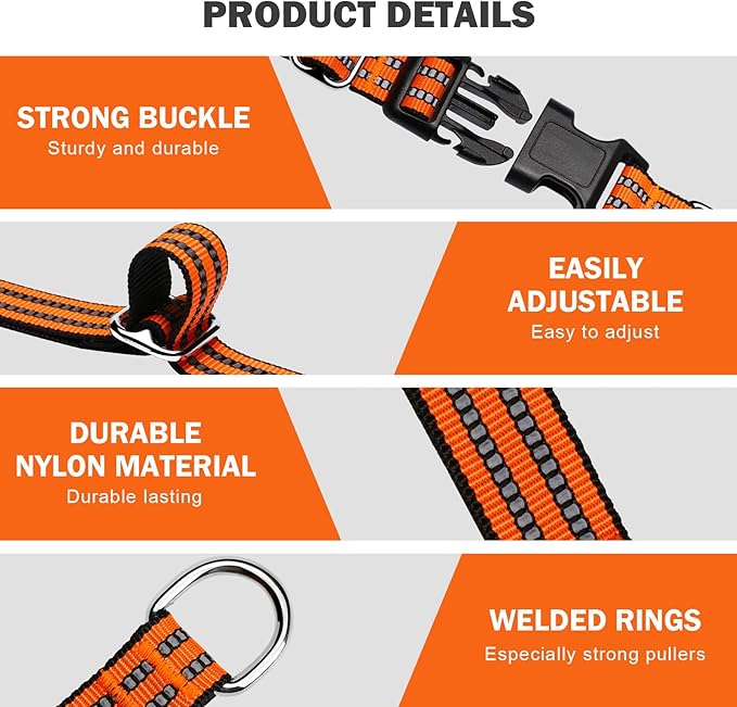 Hikiko Martingale Dog Collars Reflective Nylon Dog Collar with Quick Release Buckle Adjustable Training No Slip Dog Collar (Large, Orange)