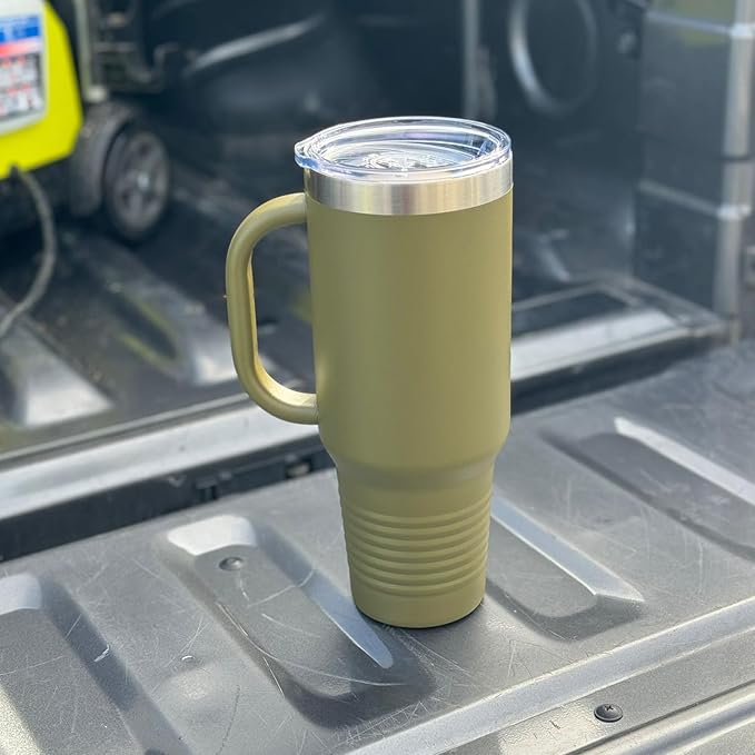 LaserGram 40oz Vacuum Insulated Travel Mug with Handle, Chihuahua Dog, Personalized Engraving Included (Yellow)