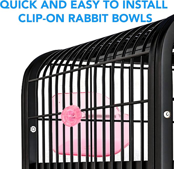 (2 Pack) 5" x 3 3/4" x 4" CalPalmy Pink Food and Water Bowl for Rabbit, Chinchilla, Guinea Pig - The Best Tip-Proof, Clip-On Food Dishes for Rabbits and Small Pets