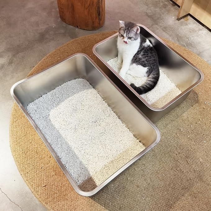 LIHONG Stainless Steel Cat Litter Box,Extra Large Metal Litter Box for Big Cats Kitty Rabbits,No Smell,Non Stick,Easy to Clean(24" Lx16 Wx6 H,XL)