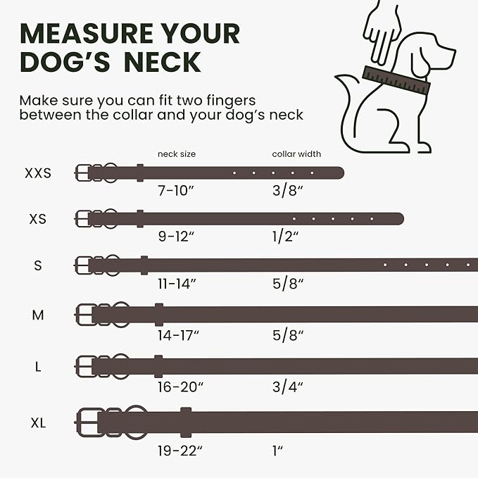 Rolled Leather Dog Collar Soft Round Collars, ID Tag for Small Medium Large Dogs (16-20 inch, Brown)