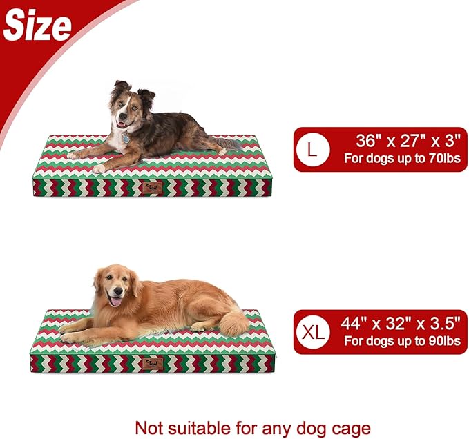 Outdoor Extra Large Dog Bed, Christmas Waterproof Dog Bed for Large Dogs, Egg Crate Foam XL Pet Bed with Removable Washable Oxford Cooling Cover, Stripe