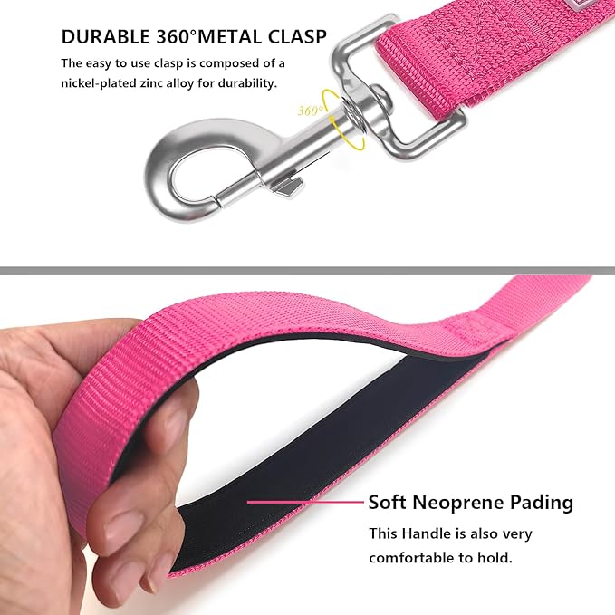 Basic Dog Leashes 6 FT Padded Handle Nylon Dogs Leashes for Small Dogs Hot Pink