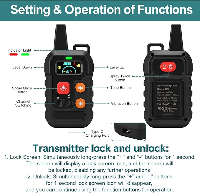 Citronella Training Collar for Dog, [No Spray Refill] Safer Spray Dog Training Collar for L/M/S Dogs, IPX7 Waterproof with Beep/Vibration/Spray 4 Mode & 6 Adjustable Sensitivities Control Spray Collar