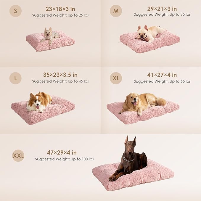 EHEYCIGA Reversible Dog Crate Bed Washable, Comfort Fluffy Plush Dog Kennel Pad for Small Doggie and Cats, Deluxe Machine Washable Pet Sleeping Mats, 23" x 18"x 3", Pink