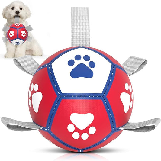 Diman Small Dog Toys Soccer Ball with Straps,Interactive Dog Balls for Tug of War, Yard Games, Dog Waterpool Toy, Herding Ball for Small Dogs, Pet Birthday Gifts Boredom Buster (5inch)