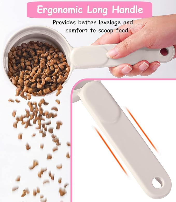Dog Food Scoop 1 Cup 1/2 Cup - Melamine Dog Food Measuring Cup, Pet Food Scoop for Dog Cat...Comfortable Long Handle for Easy to Scoop Food, White 1 Cup