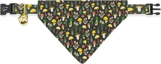 Ultra Joys Cat Collar with Bells - Breakaway Cat Collar Kitten & Adult - Bandana Mushroom Large