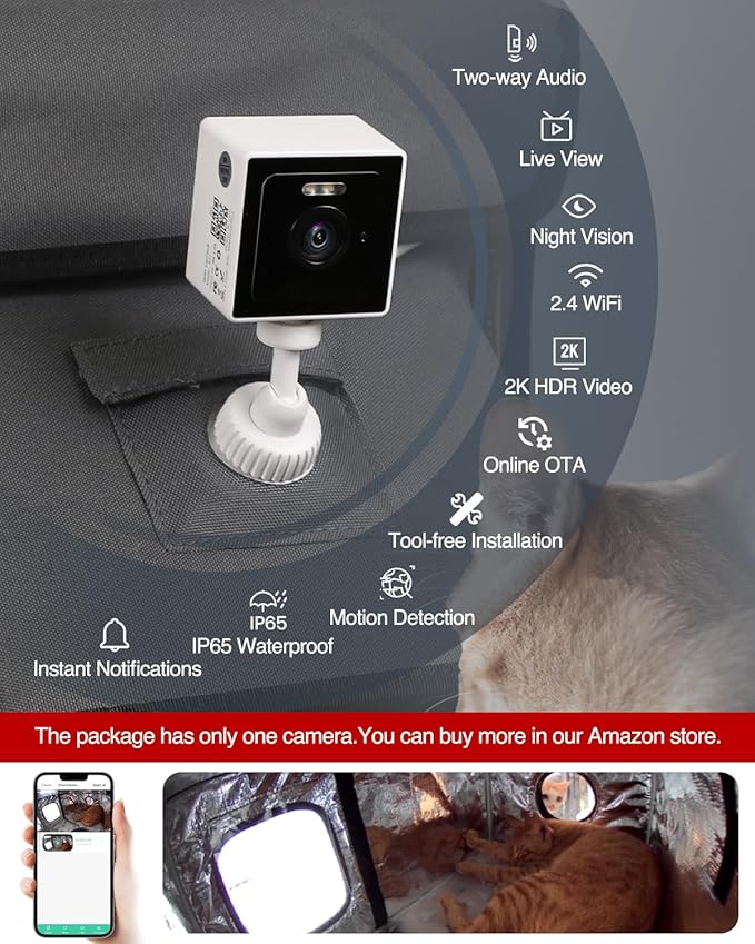 Heated Cat House for Outside,Dual Camera Mounts,100% Weatherproof & Extremely Insulated,Elevated Feral Cat Shelter with Escape Door,Waterproof Eaves for Outdoor Stray Barn Cat(Grey, L with Cam)