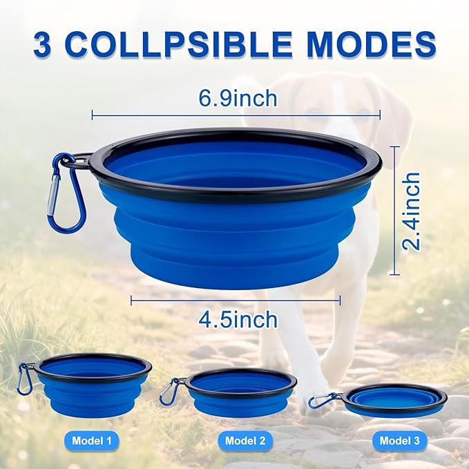 3 Pack Collapsible Dog Travel Bowls, 22oz Large Foldable Dog Water Bowls Portable Pet Food and Water Bowl with Clasp for Traveling Walking Hiking (3 Colors)