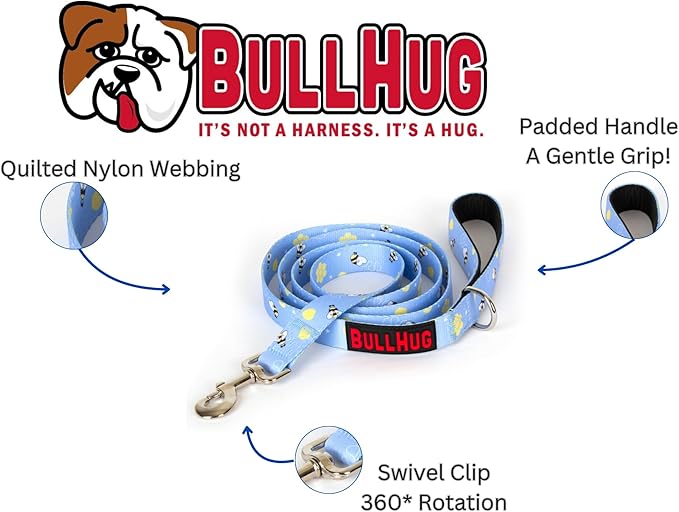 BULLHUG 6 FT Bulldog Leash with Padded Handle. Perfect for Bulldogs, French Bulldogs, Pugs & All Breeds. Leashes for Walking, Training Lead for Bulldogs (BEE)
