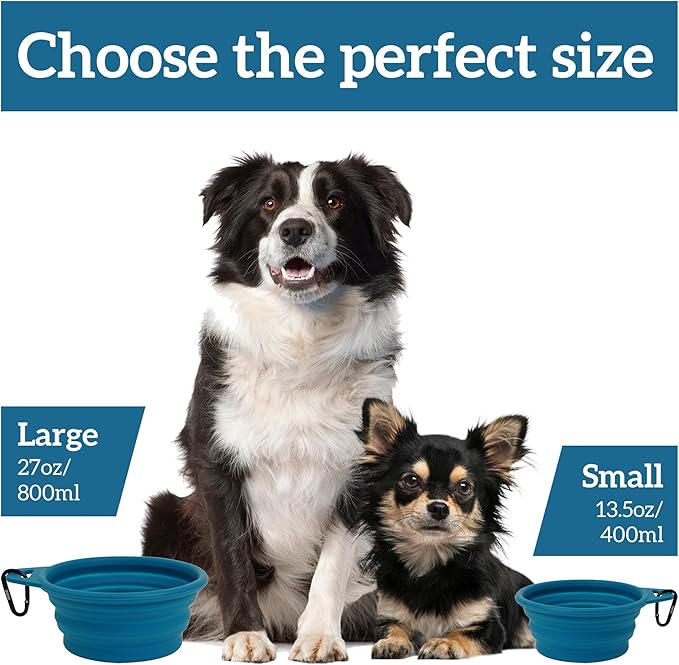 OHMO Large Collapsible Dog Bowls, (2 Pack 27oz/800ml) Premium Silicone Portable Travel Water Food Foldable Bowls Pet Feeding Bowl for Outdoor Camping Hiking