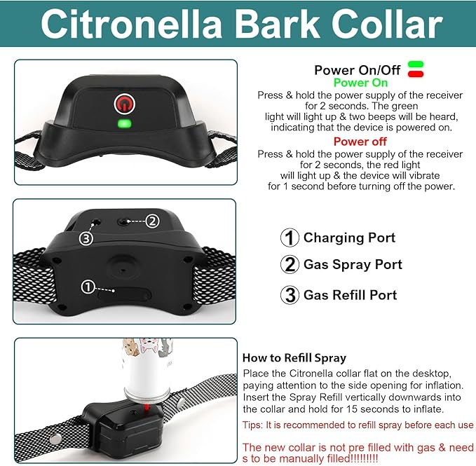 Citronella Training Collar for Dog, [No Spray Refill] Safer Spray Dog Training Collar for L/M/S Dogs, IPX7 Waterproof with Beep/Vibration/Spray 4 Mode & 6 Adjustable Sensitivities Control Spray Collar