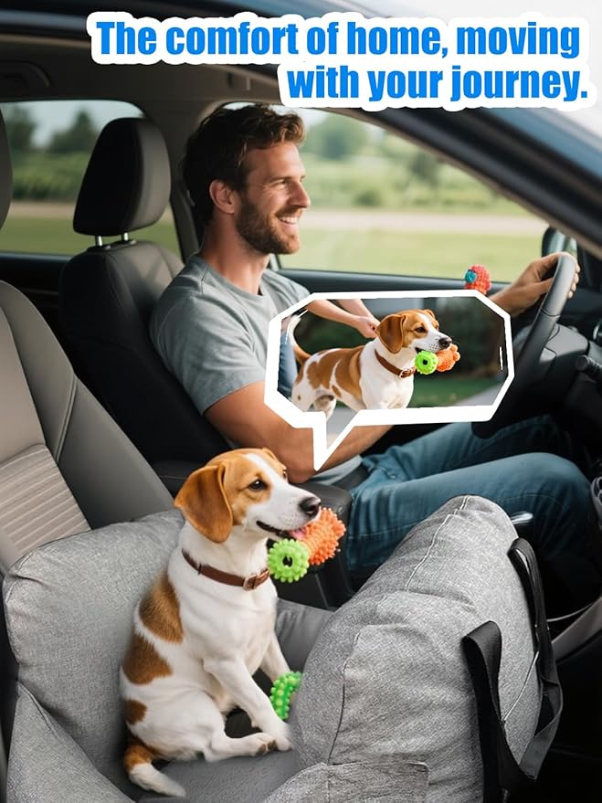 Small Dog Car Seat - Portable Booster carseat with Harness,Detachable Washable Dog Booster Seat Under 19lbs Fits Front & Rear Seats, Soft Pet Car Bed with Storage Pockets and Safety Belt for Travel.