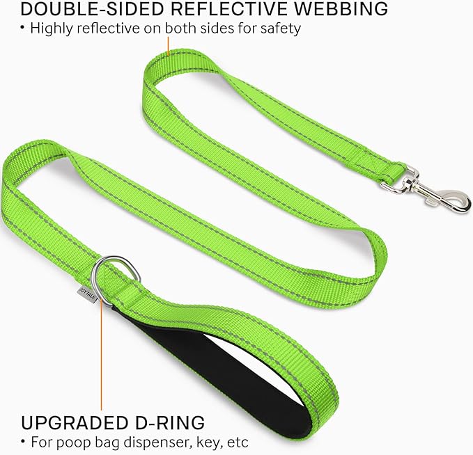 Joytale Double-Sided Reflective Dog Leash, 6 FT/5 FT/4 FT, Padded Handle Nylon Heavy Duty Leashes for Medium & Large Dogs Walking, Green, 5FT