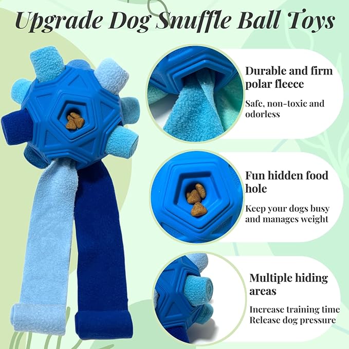 Snuffle Ball for Dog Toys Unbreakable Upgrade Ball Interactive Toy Foraging Snuffle Mat Puppy Treat Dispenser Slow Feeder Dog Puzzle Toys for Small, Medium, Large Pets (Blue)
