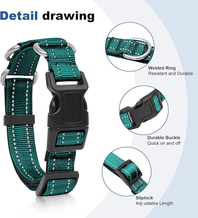 Reflective Martingale Dog Collars. Dog Collar with Quick Release Buckle. Adjustable Soft Padded Breathable Nylon Pet Collar Suitable for Puppies for Small Medium Large Dogs.