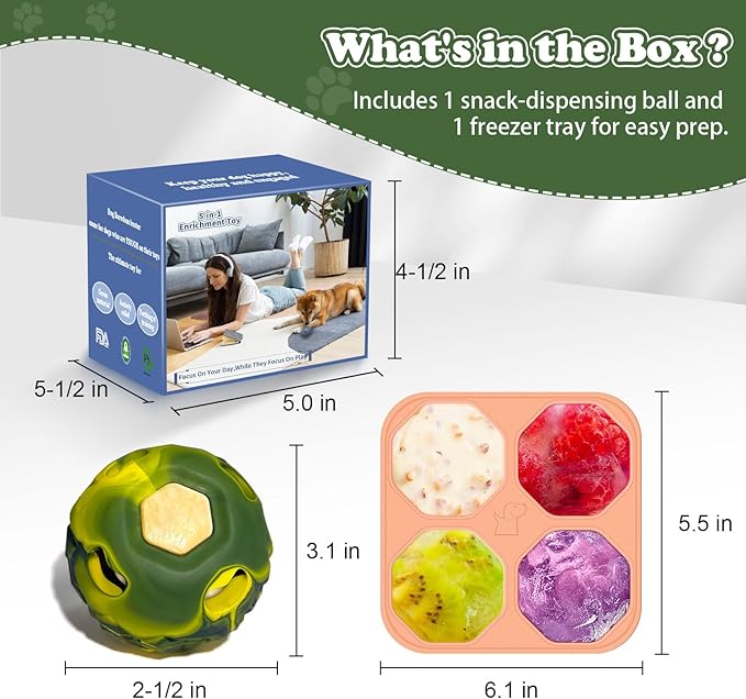 5-in-1 Dog Enrichment Toy – Bite & Brush Freeze Ball, Dog Toys, Interactive Chew Toy for Large Aggressive Chewers (25-85 lbs), Freezable Bone for Dogs, Homemade Treat Dispenser (Green, Large)