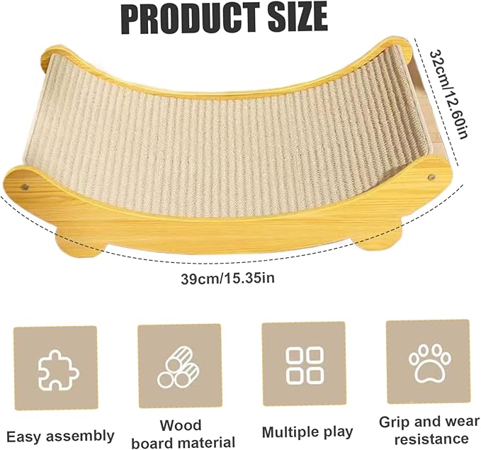 Cat Scratch Bed 2 in 1 Sisal Cat Scratching Board Curved Scratcher Dampproof Sturdy Scratch Resistant Easy Assembly Scratchers for Indoor Cats, S