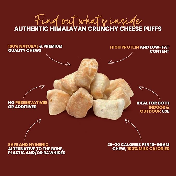 KATHMANDU'S Crunchy Yak Cheese Puff - (6 oz) All Natural & Healthy Dog Treat, Chewy Puffs Training Treats for Dogs | Small Calming Yak Chews