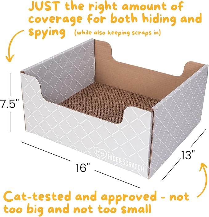 HIDE & SCRATCH Cardboard Cat Scratcher; Cat Scratcher Box and Bed with Refillable Double-Sided Cardboard Scratch Pad for Indoor Cats