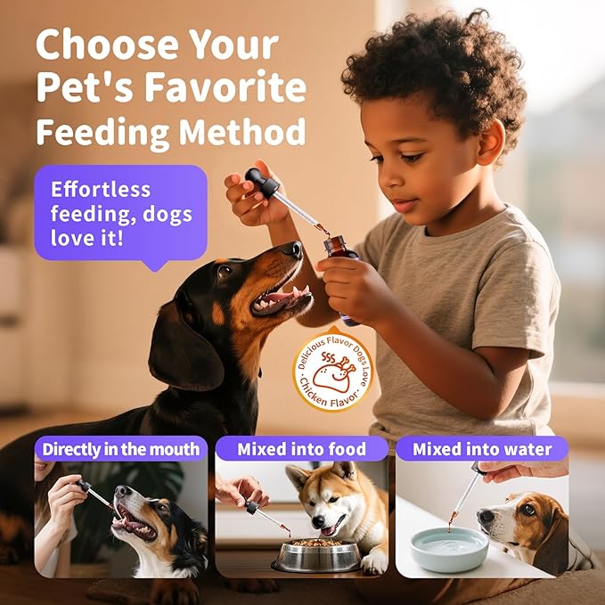 POPPAW Collagen for Dogs - Liquid Collagen for Hip & Joint Support, Skin & Coat with Types I, II & III Drops, Hyaluronic Acid and Vitamin C - Chicken Flavor, 2 FL Oz