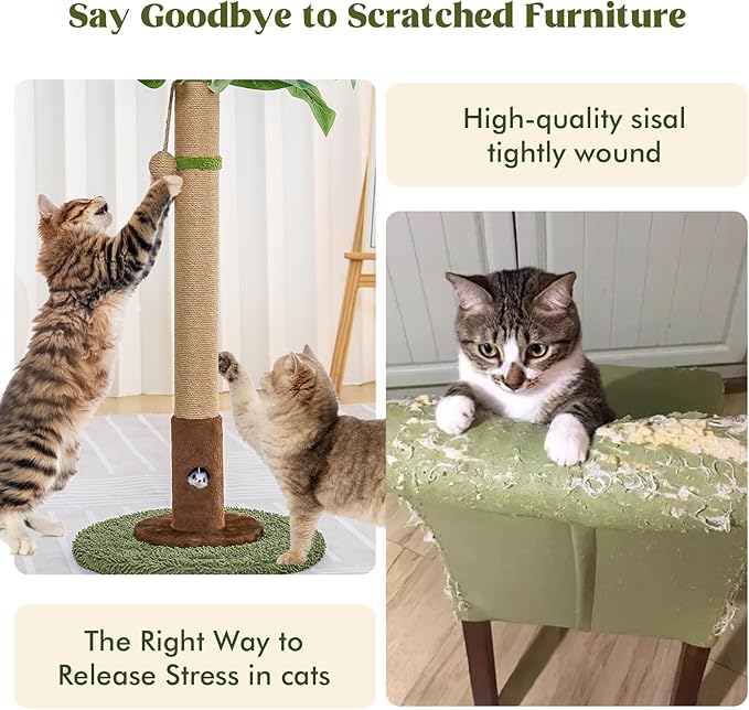 35" Tall Cat Scratching Post, Cat Scratcher for Indoor Cats, Sisal Rope Scratch Post with Hanging Ball and Cat Toys for Kitten Adult Cats