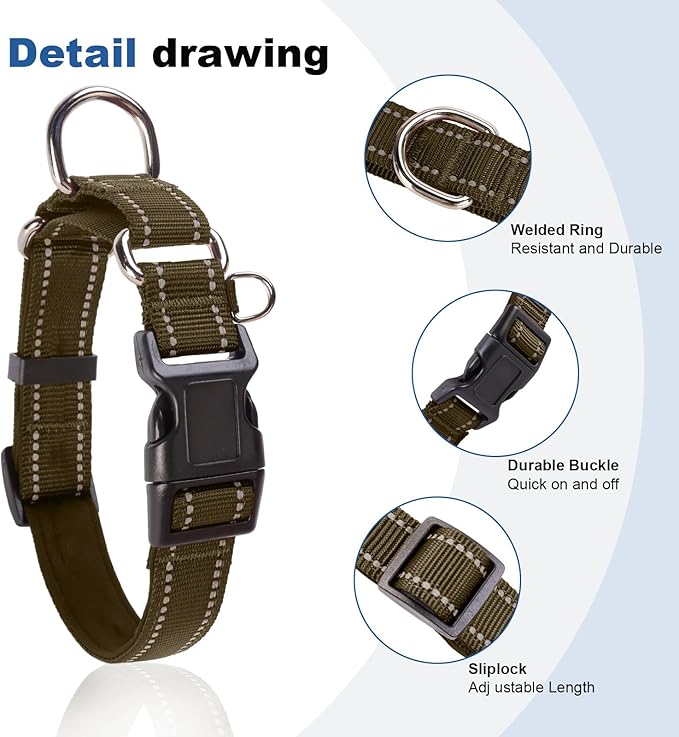 Reflective Martingale Dog Collars. Dog Collar with Quick Release Buckle. Adjustable Soft Padded Breathable Nylon Pet Collar Suitable for Puppies for Small Medium Large Dogs.