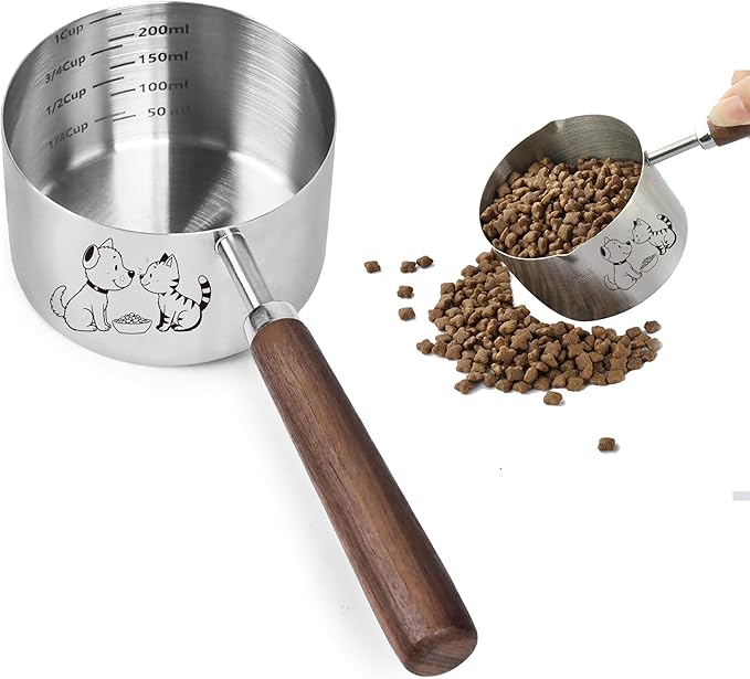 1 Cup Dog Cat Food Scoop, OHOLA Stainless Steel Dog Food Measuring Cup, Precision Scale Measurements (Stylish Pattern)