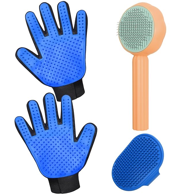 GJEASE Cat Grooming Glove Brush,Self-Cleaning Slicker Pet Brush for Short and Long Haired Pets,Dog Bath Brush for Shedding and Grooming,Removes Loose Hair and Tangles,Promote Circulation