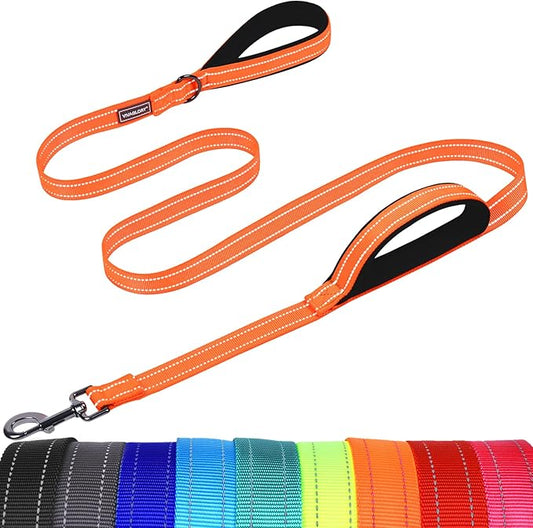 VIVAGLORY Twingrip Dog Leash, Double Handle Dog Leash for Training & Walking with Traffic Handle & 2 Loop, Traffic Control Reflective Heavy Duty for Puppy Pet, 5ft x 1in, Orange