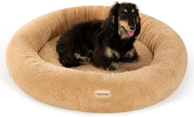 Self-Warming Calming Donut Dog Bed for Medium Dogs – Orthopedic Memory Foam Round Dog Bed, Anxiety Relief & Joint Support, Waterproof Liner, Washable Removable Cover, Non-Slip Bottom, Plush Bolster