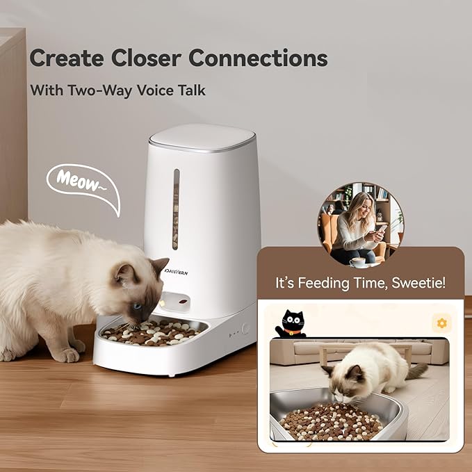 Automatic Cat Dog Feeder 4L with Camera, 1080P HD Video with Night Vision, Removable Camera, 2.4G/5G WiFi Smart Pet Food Dispenser with AI Function(Sub Required), 2-Way Audio, Tuya APP