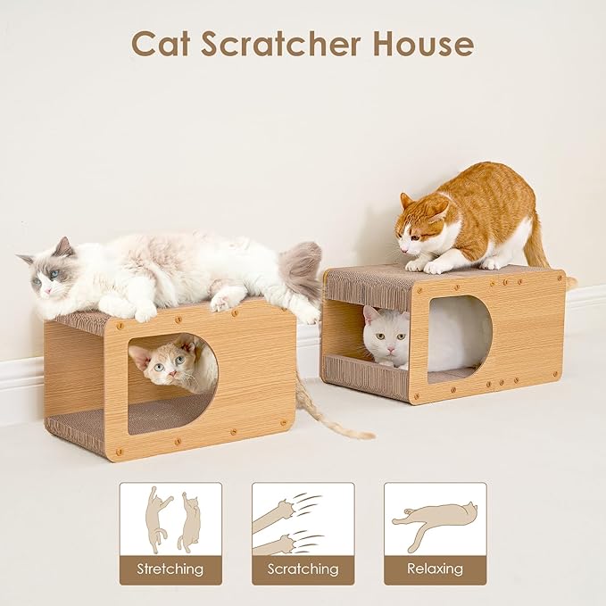 EHEYCIGA Cardboard Cat Scratcher House, 20-Inch Corrugated Cat Scratcher for Indoor Cats, Large Scratching Board Pad, Brown