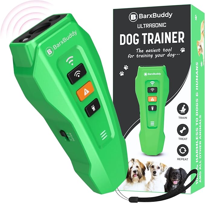 BarxBuddy 2nd Gen Dog Bark Deterrent Devices | Long Range Ultrasonic | Bark Collar Alternative | Dog Training Indoor/Outdoor | Rechargeable Anti Bark Device for Dogs