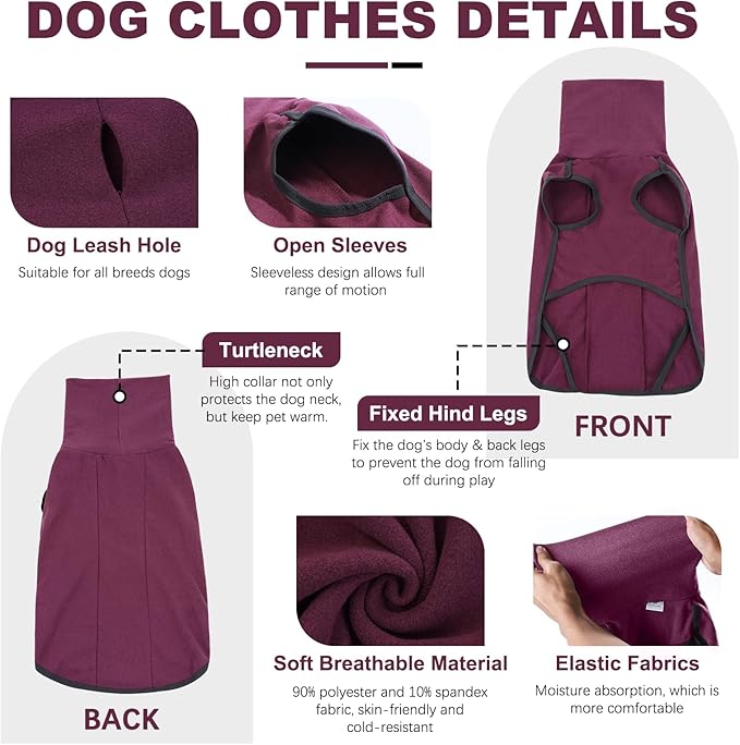 ROZKITCH Soft Warm Sweater Pajamas, Vest for Cold Weather Winter, Elastic Turtleneck, Onesie Sleeveless Pullover Clothes, Lightweight Pet Shirt for Small Medium Large Dogs Red