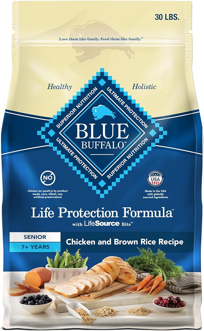 Blue Buffalo Life Protection Formula Senior Dry Dog Food, Supports Joint Health and Mobility, Made with Natural Ingredients, Chicken & Brown Rice Recipe, 30-lb. Bag