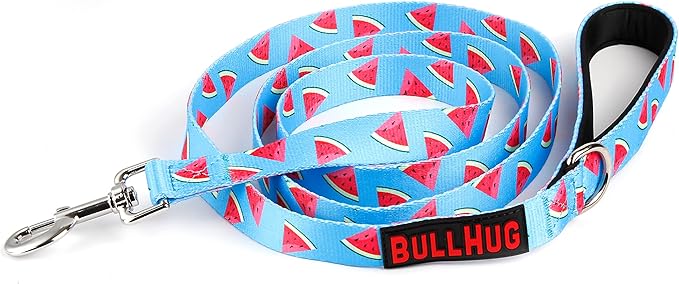 BULLHUG 6 FT Leash With Padded Handle for Bulldogs, French Bulldogs, Pugs & All Breeds - Perfect for Walking, Training Lead (Watermelon)